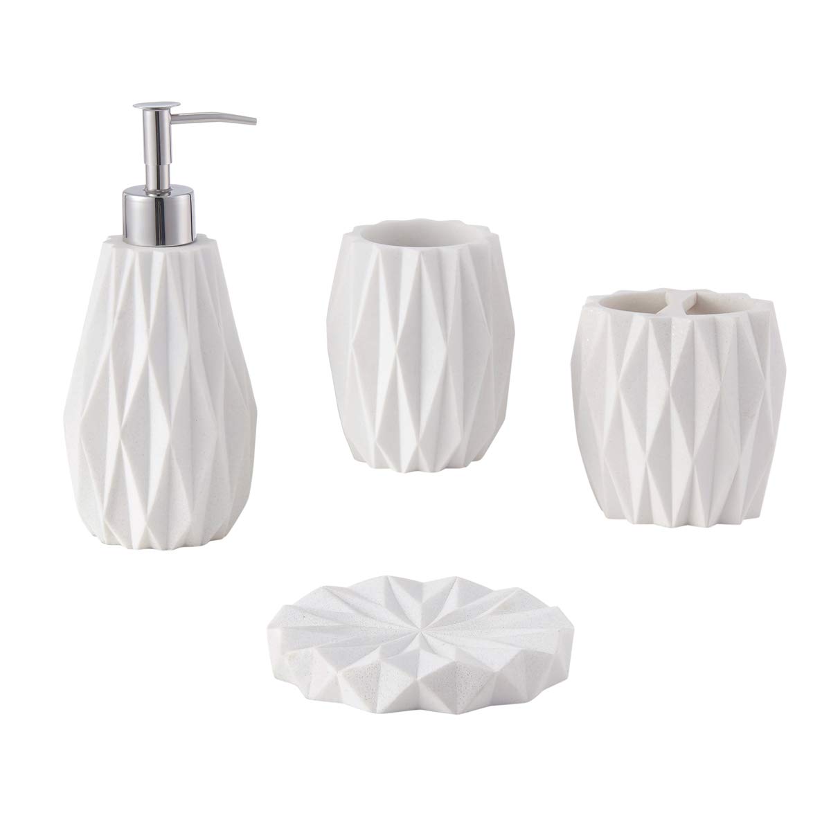 ZCCZ - Bathroom Accessories Set Complete, 4 Piece Bathroom Set Accessories Bath Accessories Set Complete Soap Dispenser Set with Toothbrush Holder, Soap Dispenser, Tumbler and Soap Dish (White)