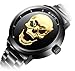 Creative 3D Skull Men's Watch Cool Stainless Steel Big Dial Vintage Boy Quartz Military Wristwatch (Gold 3D Skull)