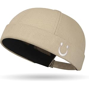 Docker Cap Brimless Hats for Men,Summer Skullcap Cotton Beanie Unisex Retro Rolled Cuff Sailor Hat