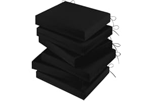 LOVTEX Outdoor Chair Cushions Set of 6, Outdoor Patio Chair Cushions with Ties,Waterproof Chair Cushions for Outdoor Furniture, 18.5 x 16 x 3 inch, Black