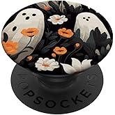 Cute Funny Halloween Spooky Ghost in Flowers Floral Pattern PopSockets Adhesive PopGrip