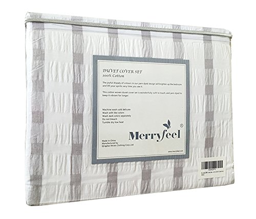 Merryfeel Seersucker 100% cotton yarn dyed Duvet Cover Set - King Grey