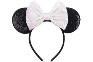 CLGIFT Iridescent Minnie Ears, White Mickey Ears, Wedding White Minnie Ears, Sparkly Mouse Ears, Bride Ears