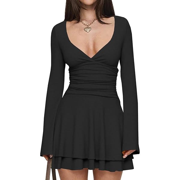 blue dress for baby girl Open-Back Draped A-Line Mini Dress in Black - L main image 1