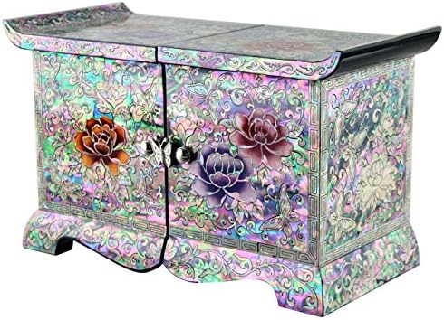 Jmcore Mother of Pearl Phony Flower Design Jewelry Box Display Nacre Handcrafted Jewellry Case 2 Colors (Black)
