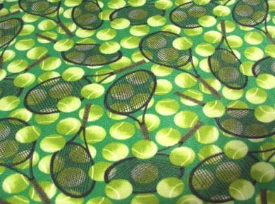 Tennis Ball Balls Rackets on Green Sports Fleece Fabric Print by the Yard sA90s