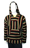 Unisex Jerga/ Baja/ Mexican Blanket Woven Hoodie Hooded Poncho Jacket (Small, Rasta-red-yellow-green)