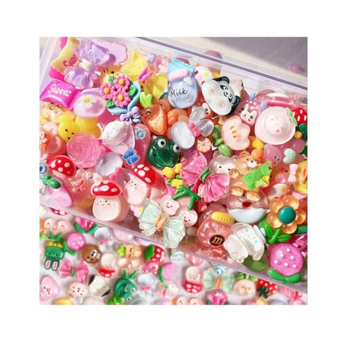 FULUSODO Süßigkeiten-Charm-Set, Kunstharz, 100 Stück, Kawaii-Set, gemischte Süßigkeiten, flache Rückseite, Bastelzubehör für Bastelarbeiten und Ornamente, Scrapbooking (hell)