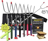 KBA Marshmallow Roasting Sticks 45" Long | Set of 8 | Telescoping Smores Sticks for Fire Pit 6 Colors and 2 Glow in The Dark, Kids Camping Accessories Kit with E-Book for Campfire Cooking Fun