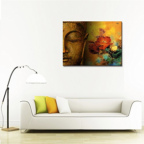 Visual-Art-Decor-Retro-Buddha-Statue-with-Flowers-Painting-Canvas-Prints-Be-Kind-Sincere-Belief-Framed-Buddism-Poster-for-Home-Wall-Decoration-24x32