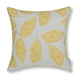 CaliTime Cushion Cover Throw Pillow Case Shell Peacock Feathers 18 X 18 Inches Yellow