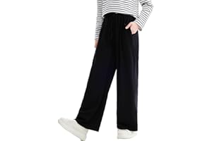 MIANZHI Girls High Waisted Pants Girls Casual Pants Kids Wide Leg Long Trousers with Pockets 5-14 Years