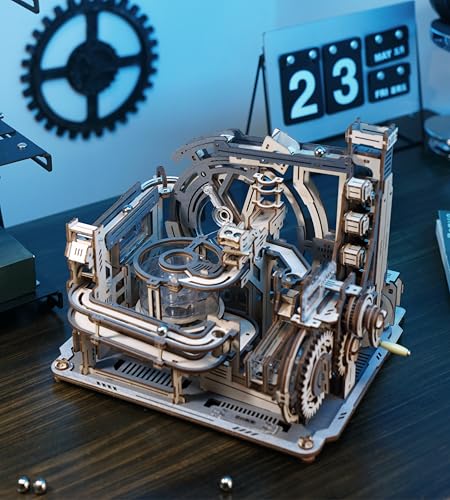 ROKR Electric Marble Run Model Kits For Adults to Build,Marble Spaceport 3D Wooden Puzzle,Night City 2.0,Unique Gift Idea for Men Kids (LGC01)