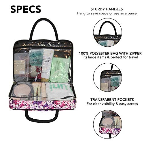 Nicole Miller Makeup Bag, Travel and Toiletry Bag, Large Cosmetic Bag with Zippered, Transparent Pockets and Handles, Foldable Makeup Bag for Home and Travel (Colorful Flower Print with Black Handles) 2 Nicole Miller Makeup Bag, Travel and Toiletry Bag, Large Cosmetic Bag with Zippered, Transparent Pockets and Handles, Foldable Makeup Bag for Home and Travel (Colorful Flower Print with Black Handles)
