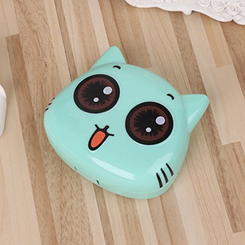 Sarora Mini Contact Lenses Box - Cartoon Cat Contact Lens Travel Kit Case with Mirror for Home and Travel (Green)