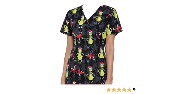 Womens Holiday Scrub Top Grinch 