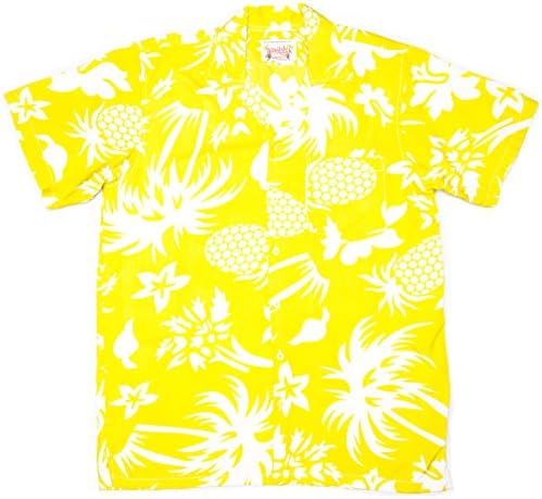 On Shore Men's Tropical Hawaiian Contrast Palm Tree Print Aloha Shirt, Yellow XX-Large