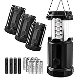 Etekcity 4 Pack Portable LED Camping Lantern with 12 AA Batteries - Survival Kit for Emergency, Hurricane, Power Outage (Black, Collapsible) (CL30)