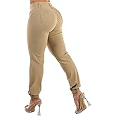 Moda Xpress Women's Juniors Stretchy High Waisted Relaxed Fit Casual Cargo Denim Jogger Jeans and Pants for Women