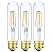 Leools Led Tube Bulb Glass 4W Dimmable Edison T10 Tubular Bulb,E26 Medium Base Filament Lamp 40 Watt Incandescent Bulb Equivalent 2700K Warm White,Clear Glass,No Flicker,3 Pack.