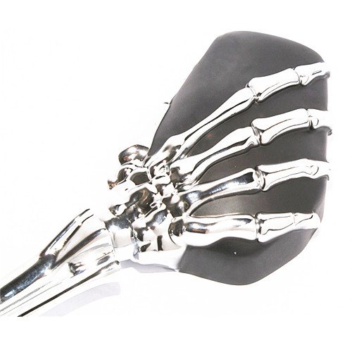 Pair Motorcycle 3D Skull Skeleton Rear View Mirrors For Harley Electra Glide Honda Shadow 600 Kawasaki Vulcan Suzuki Yamaha Cruiser bikes (black and chrome) - Thumbnail 3