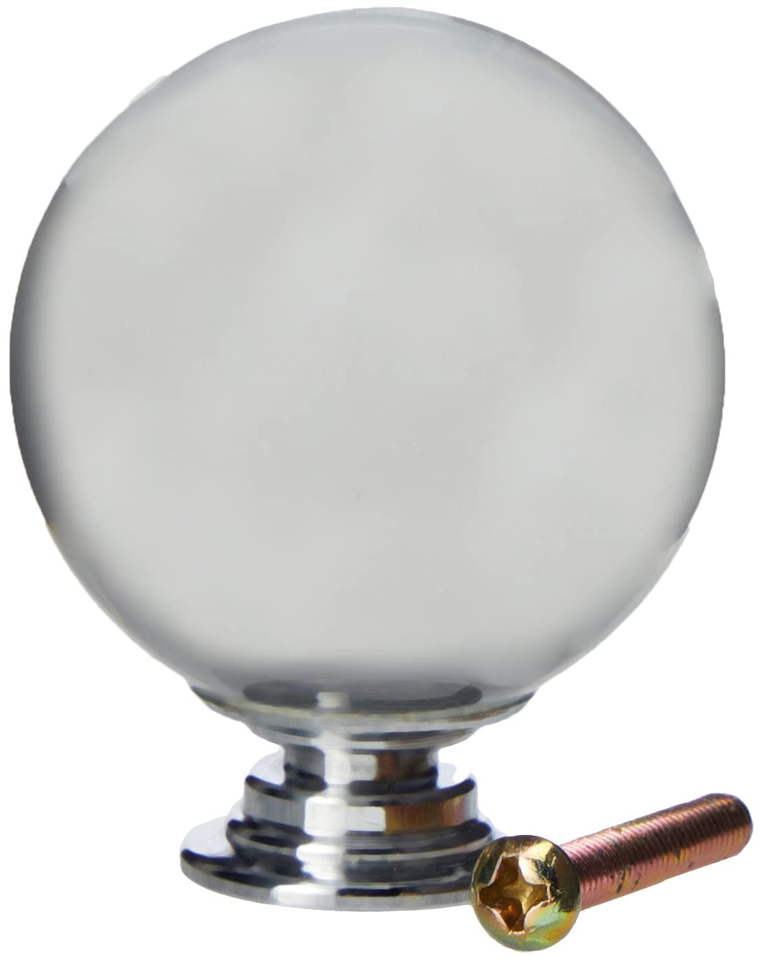 Pushka Home Medium Clear Round Crystal Glass Cupboard Door knob. 40mm Decorative Glass Drawer Pull with Silver Chrome Base. Sold Individually. Comes with a Standard Screw That Suits up to 21mm.