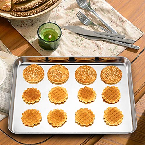 Bastwe Baking Sheet Set of 5, Stainless Steel 5-Piece Cookie Sheet, Toaster Oven Baking Pan Set, Rectangle Size 16 x 12 x 1 inch, Healthy & Non Toxic, Mirror Finish & Rust Free, Dishwasher Safe