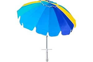AMMSUN 7.5ft Heavy Duty HIGH Wind Beach Umbrella with sand anchor Vent Tilt Portable Sun Shelter, UV 50+ Protection Outdoor Sunshade Umbrellas Carry Bag for Patio Garden Pool Backyard Multicolor Blue