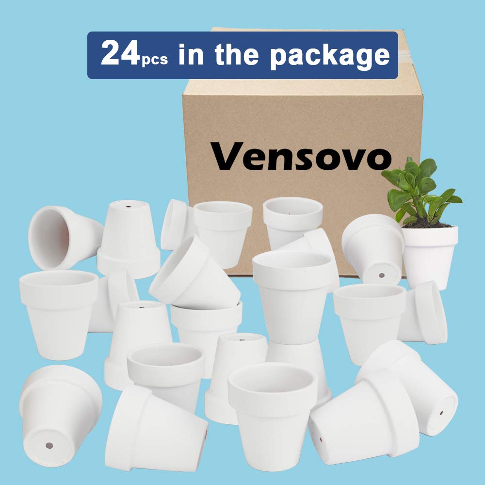 vensovo 24pcs White Terra Cotta Pot - 2.5 Inch Tiny Mini Clay Pots with Drainage Holes Flower Nursery Terra Cotta Pots for Indoor/Outdoor Succulent Plants, Crafts, Wedding Favor
