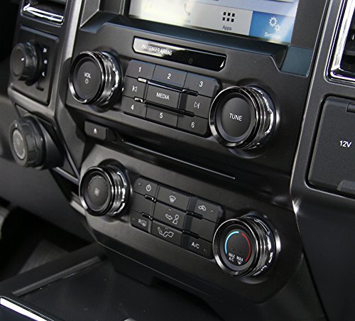 Aluminum Alloy Car Inner side Air Conditioner Switch Knob Ring Cover Trim For Ford F150 XLT 2016 2017 2018 (Black)