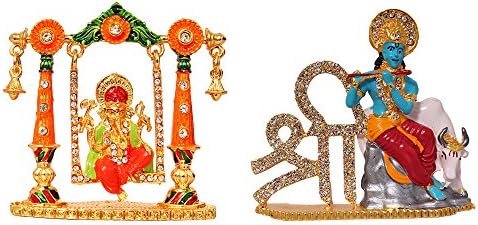ART N HUB Combo 2 Statue God Ganesha & Krishna Idol Puja Mandir / Home Temple & Car Dash Board Showpiece Statue
