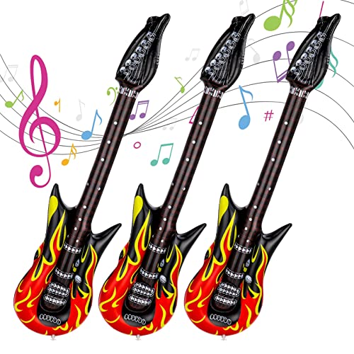 Excefore Inflatable Guitar, Waterproof Flame Inflatable Guitar, Reusable Inflatable Rock Guitar â€‹â€‹for 80s 90s Musical Themed Party, Adults Kids Birthday Party and Photo Booth Props