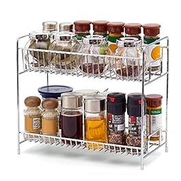 EZOWare 2-Tier Standing Spice Seasoning Rack, Jars Bottles Cans Storage Organizer Holder Shelf for Kitchen Pantry…