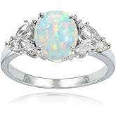 Ice Gems Sterling Silver Created White Opal and White Topaz Oval Ring