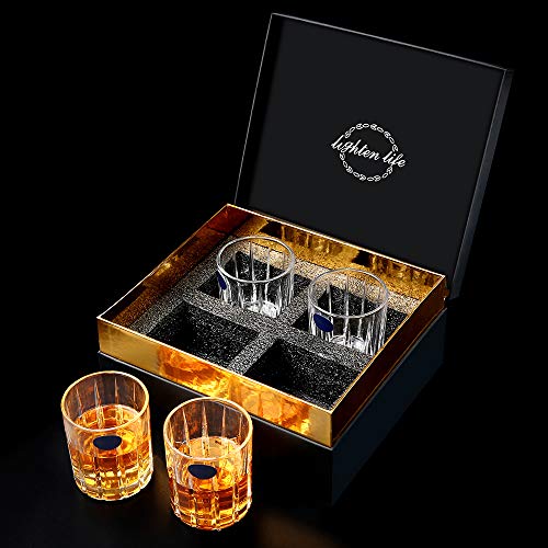 Whiskey Glass Set of 4,Lighten Life Scotch Glasses in Luxury Gift Box for Drinking Bourbon,Scotch,Cognac,Irish Whisky,10oz Premium Lead-Free Crystal Glass Rocks Glasses for Men Women