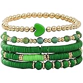 Nexoluxa Stackable Bracelets for Women Bohemia Heart Clay Bracelet Stack Set Colorful Surfer Heishi Beaded Stretch Party Holiday Boho Jewelry