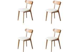 WAYSHOME 100% Solid Wood Upholstered Dining Chairs, Mid Century Modern Oak Dining Chairs with Curved Back Design with Butterfly Wing Shape for Kitchen, Dining Room, Restaurant (4PK, Log Color-Beige Cushion)