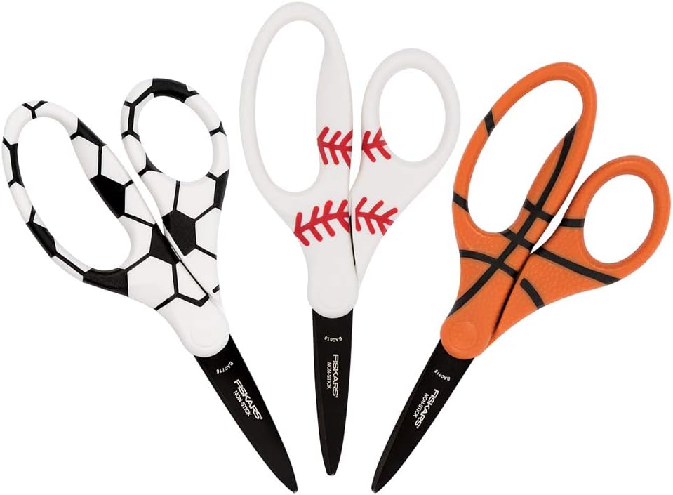 Fiskars Non-Stick Pointed-tip MVP Kids Scissors, 3 Pack, Assorted