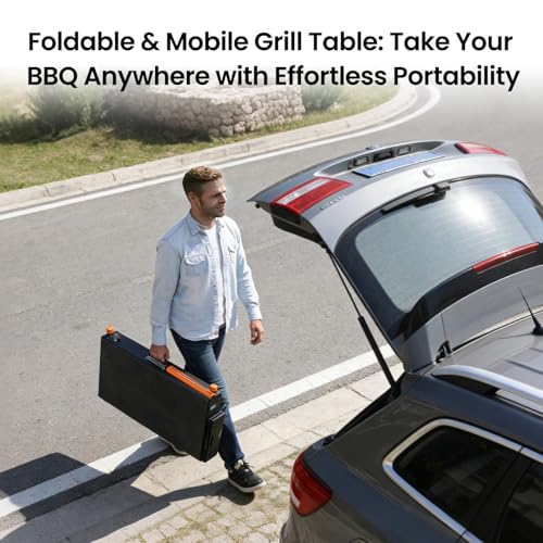 Folding Grill Table for Blackstone 17" & 22" Griddle, Portable Cart with Wheels, 20-Second Tool-Free Setup, 450 lb Heavy Duty Prep Station for Pizza Oven & Camping Stove