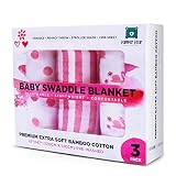 Pamper Bear [Set of 3] Muslin Bamboo Swaddle Blankets for Newborn Baby Girls - Soft Receiving Blankets Girl - Pink Flamingo Wrap Swaddles - Organic Swaddling for Infant Girl