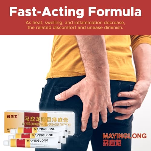 Mayinglong Musk Hemorrhoids Ointment (3 x 10g Tubes), 30g - Maximum Strength Formula for Hemorrhoidal Fast Relief, Soothes Itching, Burning & Discomfort - Fast-Acting Treatment to Shrink Swelling