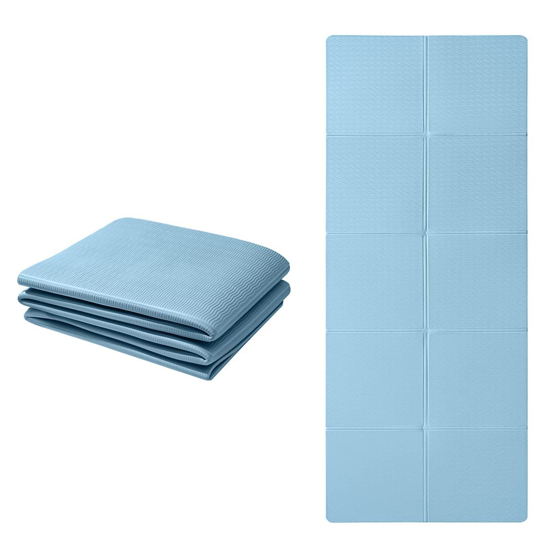 Good Nite Yoga Mat TPE Foldable Portable Non Slip Exercise Fitness Gym Pilates Sport Travel Mat for Women Men 183 x 61 x 0.6 cm (Blue)