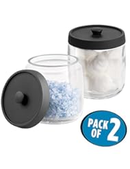 Home: MetroDecor 2 Piece, mDesign Bathroom Vanity Glass Canister Jar for Cotton Balls, Swabs, Cosmetic Pads, Clear/Matte Black - MetroDecor