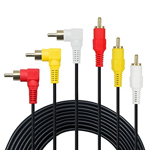 3 RCA Cable(33FT) - Premium Gold Plated 90 Degree Right Angle RCA Audio/Video Cable 3 Male to 3 Male Composite Video Audio A/V AV Cable -10M