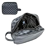 Luxouria Men Toiletry Travel Pouch | Checkered Makeup Bag for Women (Black), Compact, Portable for Personal Storage, Cosmetics, Make Up | PU Vegan Leather with Zippered Access | Carry-On (Black)