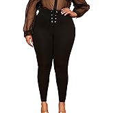 Floerns Women's Plus Size Plaid Pants Leggings Stretchy Elastic Waist Work Skinny Pants