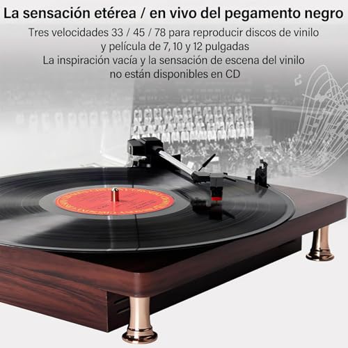 Tocadiscos Totalmente Automático con Transmisión por Correa, Velocidades de 33/45 RPM,Bluetooth Toca Discos de Vinyl, con Altavoces Estéreo Audio Technica 3 Velocidades de Reproducción Vinilos(Negro)