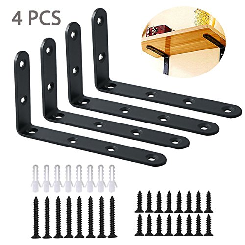 MINCORD 4Pcs Stainless Steel Heavy Duty L-Shaped Right Angle Corner Brace Joint Angle Bracket Shelf Bracket Wall Hanging with Screws Decorative Corner Brackets 125mmX75mm/5X3Inch,Black - Thumbnail 7