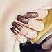 Yean 24Pcs/Set Bridal False Nails Set Full Cover Medium Square Glossy Tan Brown Nude Color Fake Nail Tips with Design Press on Nails with Glue and Adhesive Tab for Women and Girls