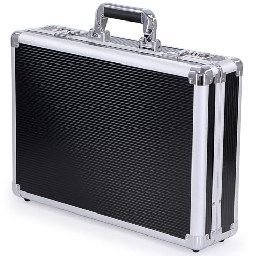 DOMOHO Locking Hard Briefcase 18 x4.7 x12.6 Inch with Combination Lock, File Organizer Briefcase Lockable Carrying Case Suitcase, Store Laptop, Cash, Documents with File Compartment - Black